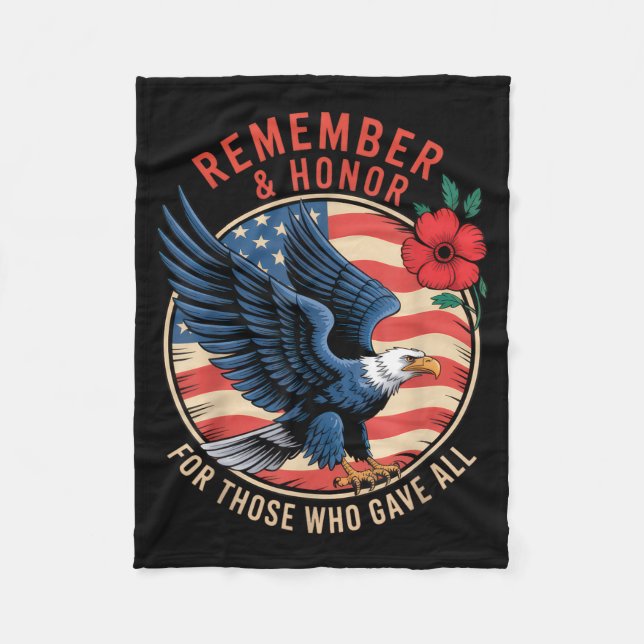 Remember and Honour Bald Eagle Memorial Day Tribut Fleece Blanket (Front)