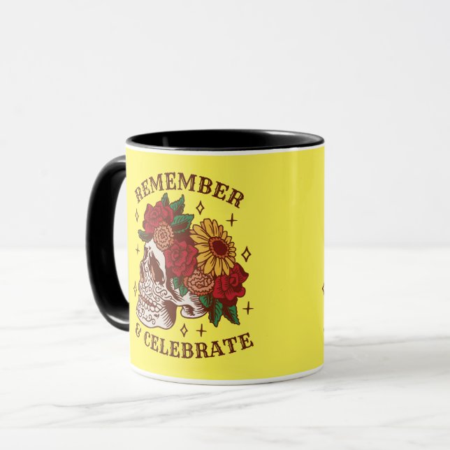Remember Celebrate Day of the Dead Skull Florals Mug (Front Left)