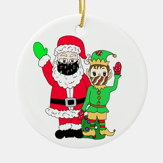 Remember Christmas 2020 Santa in Face Mask Ceramic Tree Decoration (Front)