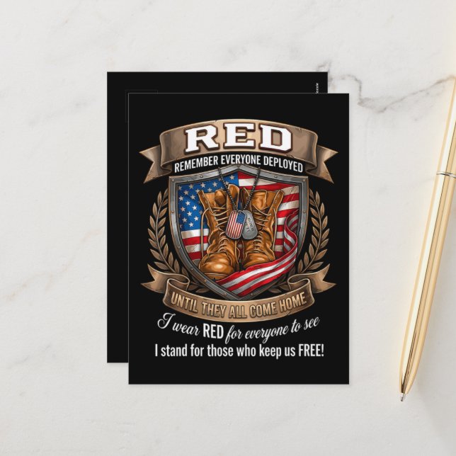 Remember Everyone Deployed Military Red Friday Holiday Postcard (Front/Back In Situ)