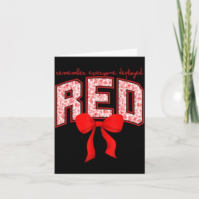 Remember Everyone Deployed RED Bow Toile Military Card (Front)