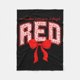 Remember Everyone Deployed RED Bow Toile Military Fleece Blanket