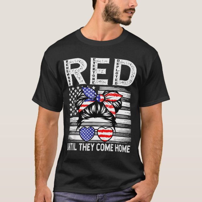 Remember Everyone Deployed RED Military Family T-Shirt (Front)