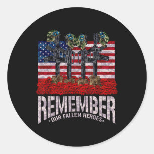 Remember Fallen Heroes Poppy Memorial Day Veteran  Classic Round Sticker