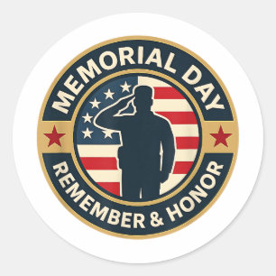Remember & Honour Patriotic Veterans Memorial Day Classic Round Sticker