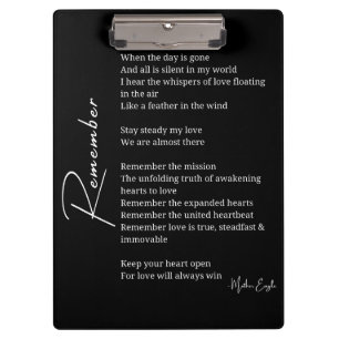 Remember Love poem poster wall art decor black and Clipboard