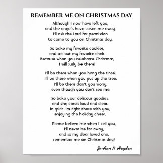 REMEMBER ME ON CHRISTMAS DAY poem Poster