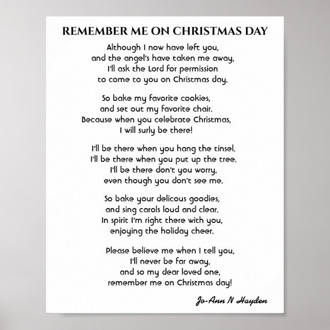 REMEMBER ME ON CHRISTMAS DAY poem Poster (Front)
