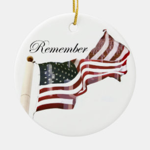 Remember  Memorial Day - Crosses Within Old Glory Ceramic Tree Decoration