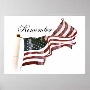 Remember  Memorial Day - Crosses Within Old Glory Poster
