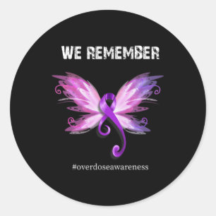 Remember Overdose Awareness Day Purple Ribbon  Classic Round Sticker