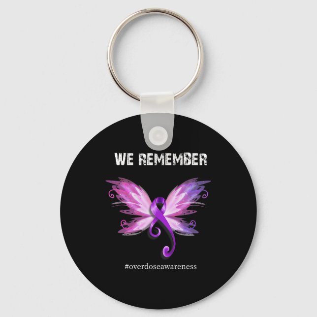 Remember Overdose Awareness Day Purple Ribbon  Key Ring (Front)