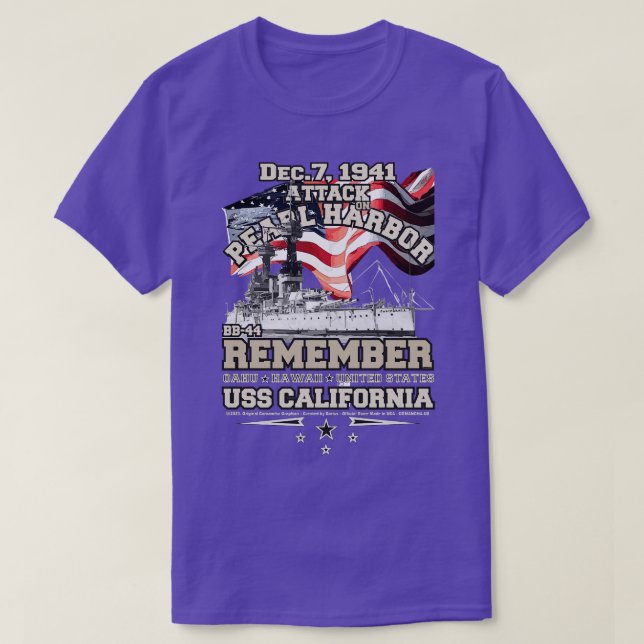 REMEMBER PEARL HARBOR BB44 USS CALIFORNIA 1941 T-Shirt (Design Front)