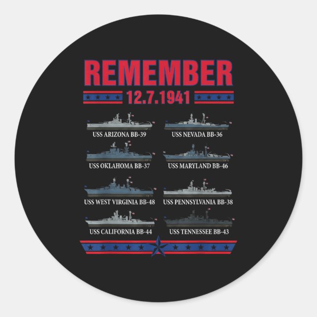 Remember pearl harbor memorial day december 7th classic round sticker (Front)