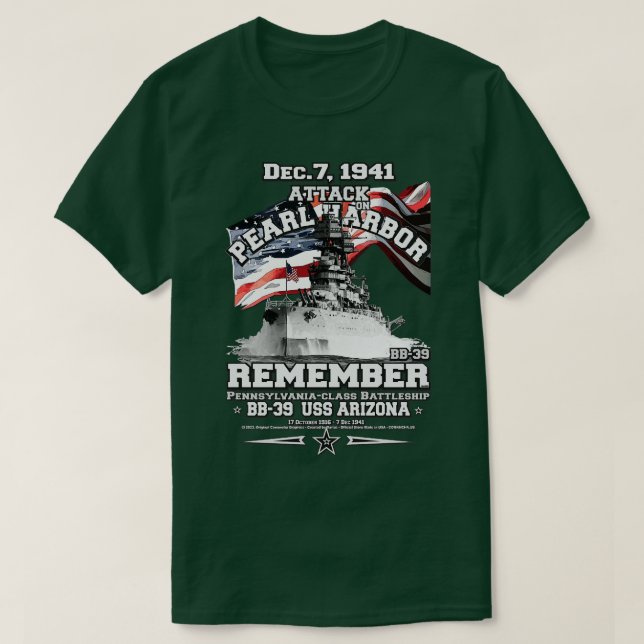 REMEMBER Pearl Harbour USS ARIZONA BB39 T-Shirt (Design Front)