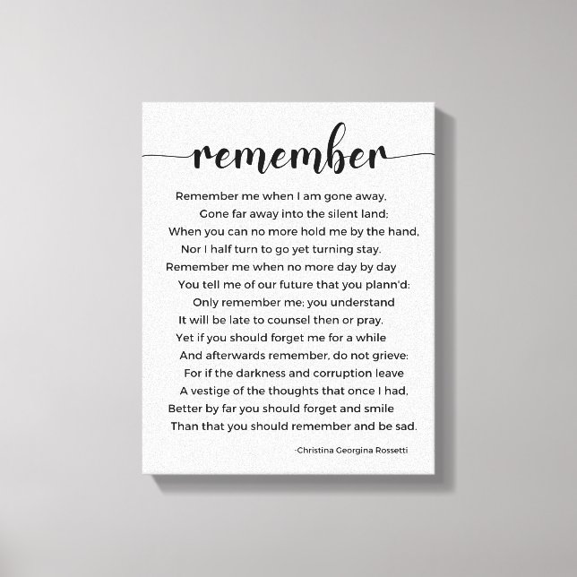 Remember Poem by Christina Georgina Rossetti Canvas Print (Front)
