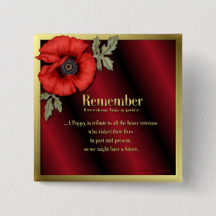 Remember Poppy 15 Cm Square Badge