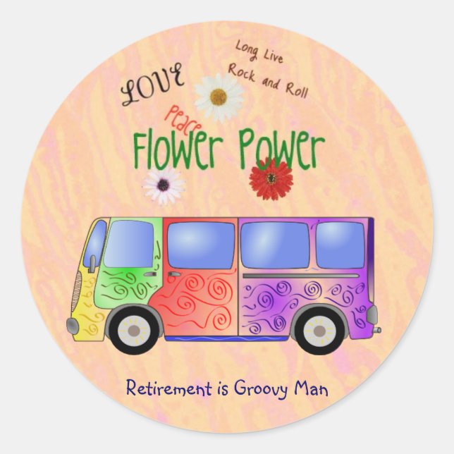 Remember the '60s Rock and Roll, Groovy Retirement Classic Round Sticker (Front)