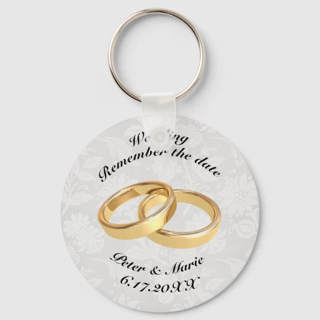 Remember The Date Wedding Rings Key Ring (Front)