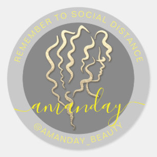 Remember To Keep Social Distance Beauty Salon Name Classic Round Sticker