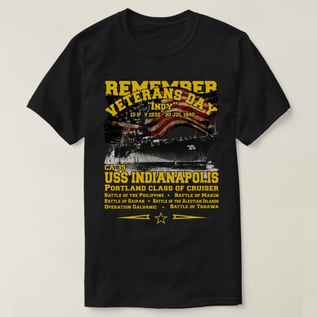 REMEMBER USS Indianapolis CLCA35 Cruiser T-Shirt (Design Front)