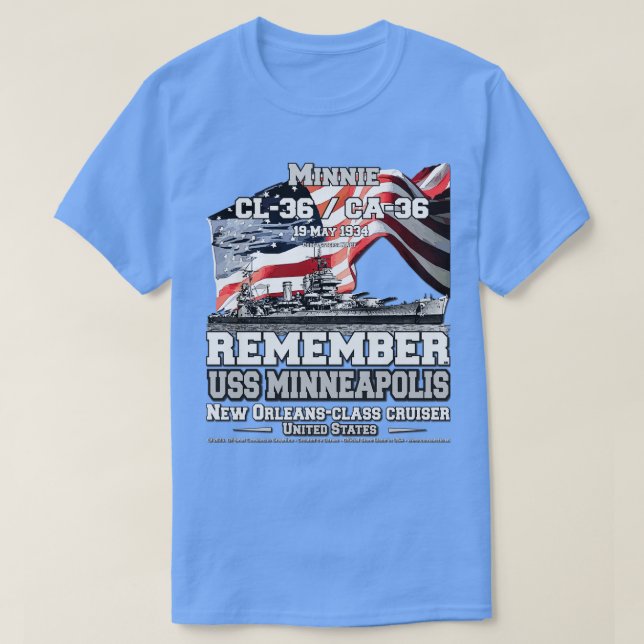 REMEMBER USS Minneapolis CA36 cruiser Navy Veteran T-Shirt (Design Front)