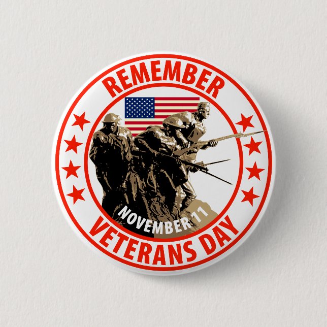 Remember Veterans Day 6 Cm Round Badge (Front)