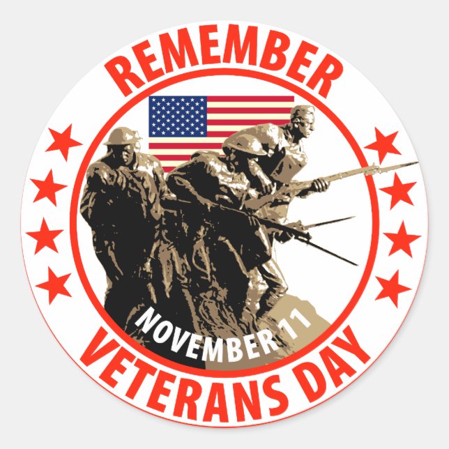 Remember Veterans Day Classic Round Sticker (Front)