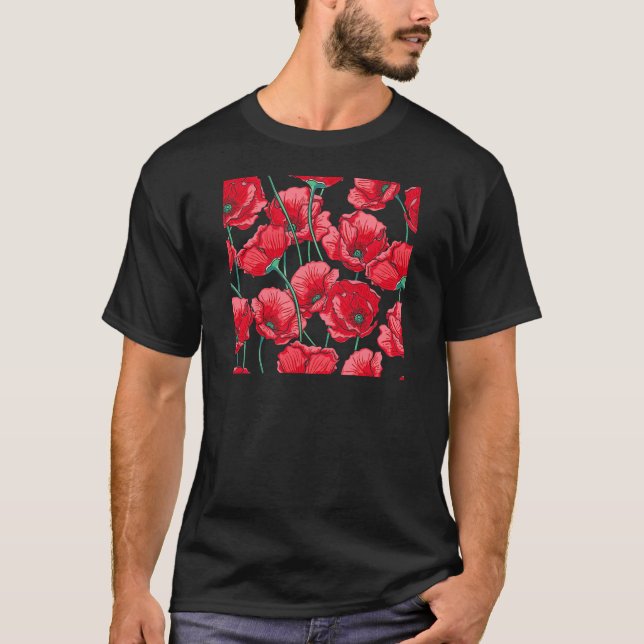 Rememberance red poppy field floral pattern T-Shirt (Front)