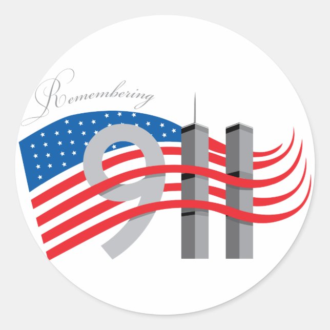 Remembering 911 customisable designs classic round sticker (Front)