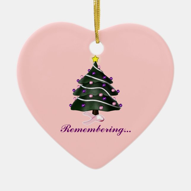 "Remembering.." Christmas Tree/Breast Cancer Aware Ceramic Tree Decoration (Front)