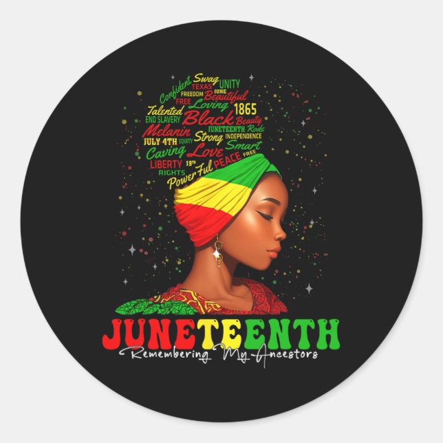 Remembering My Ancestors 1865 Juneteenth Black Wom Classic Round Sticker (Front)