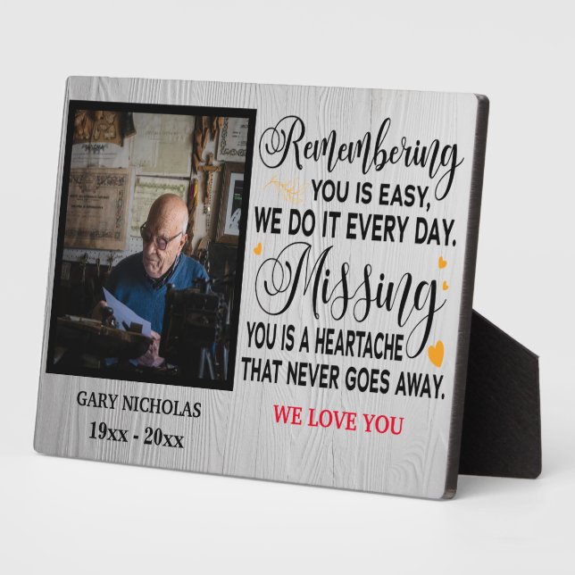 Remembering You Memorial Quote Personalised Photo Plaque (Side)
