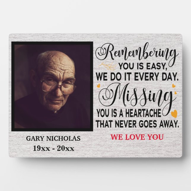 Remembering You Memorial Quote Personalised Photo Plaque (Front)