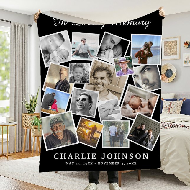 Remembrance 17 Photo Collage Funeral Memorial Fleece Blanket (Creator Uploaded)