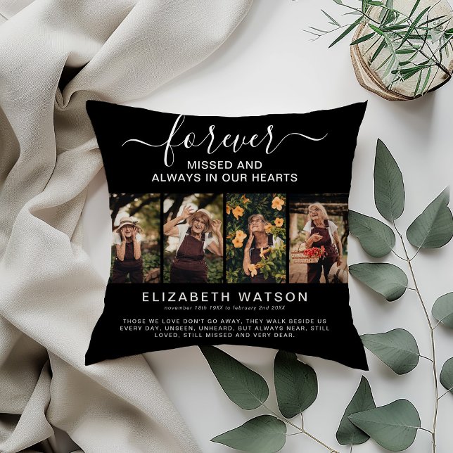 Remembrance 4 Photo Collage Forever in Our Hearts Cushion (Creator Uploaded)