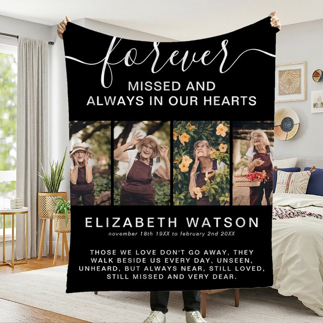 Remembrance 4 Photo Collage Forever in Our Hearts Fleece Blanket (Creator Uploaded)