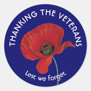 Remembrance Armistice Day VETERANS Poppy Classic Round Sticker