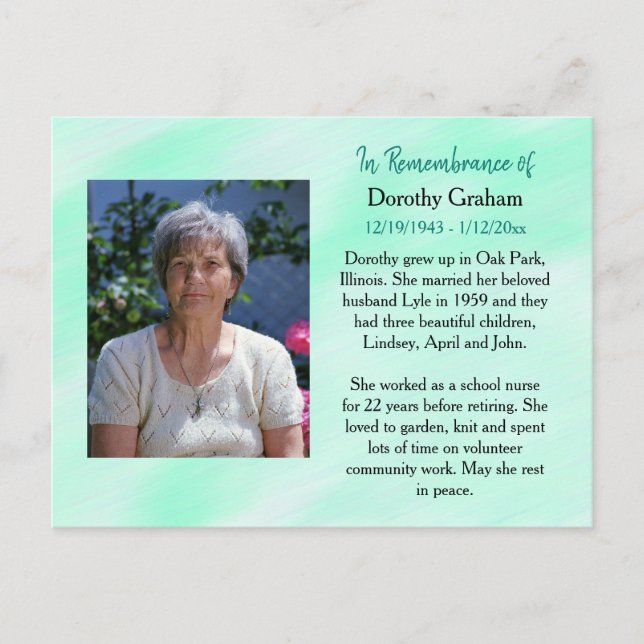 Remembrance Card for Funeral Or Memorial Keepsake (Front)