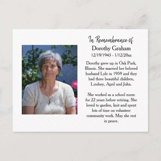 Remembrance Card for Funeral Or Memorial Keepsake (Front)