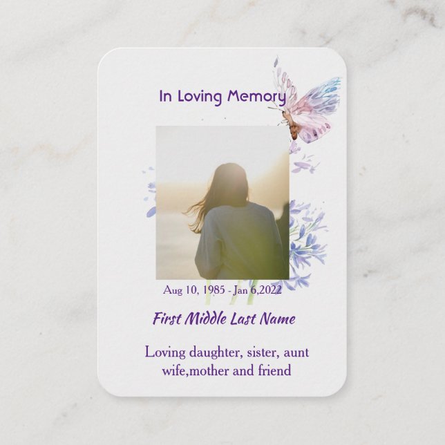 Remembrance Christian Memorial Keepsake Butterfly Business Card (Back)