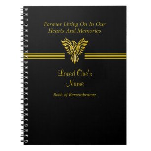 Remembrance Condolence book, golden rising phoenix Spiral Notebook