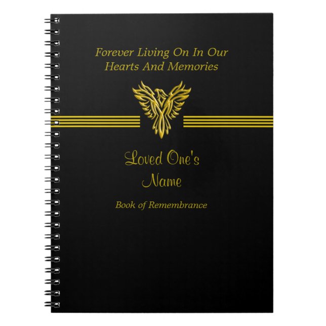 Remembrance Condolence book, golden rising phoenix Spiral Notebook (Front)