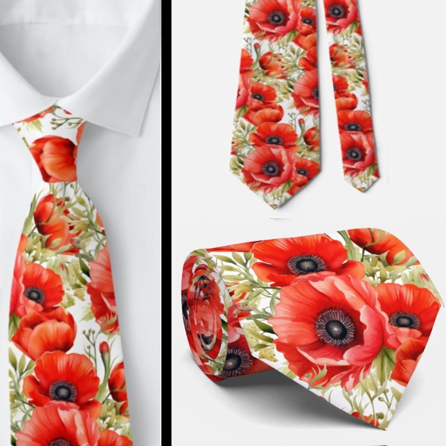 Remembrance Day Red Poppies Poppy Floral Neck TIe (Creator Uploaded)