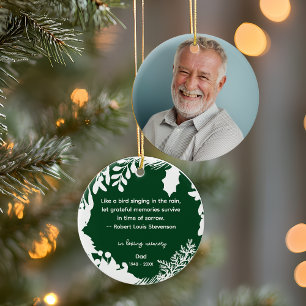 Remembrance Grateful Memories Quote Greenery Photo Ceramic Tree Decoration