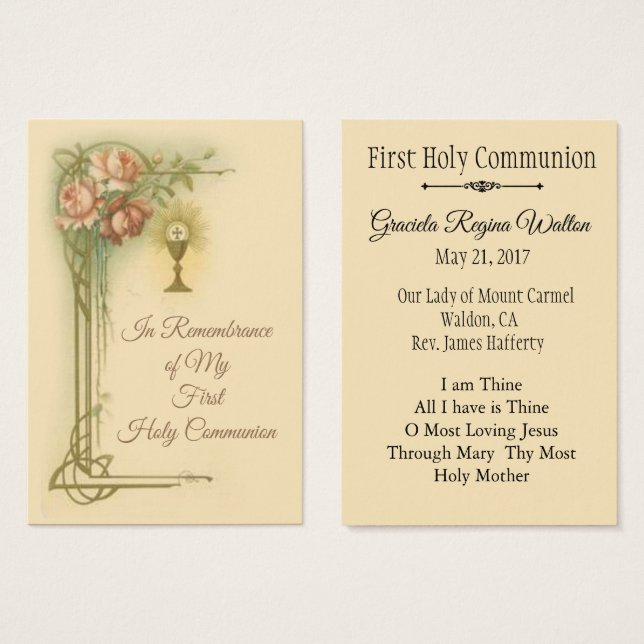 Remembrance Holy Card Chalice First Holy Communion (Front & Back)