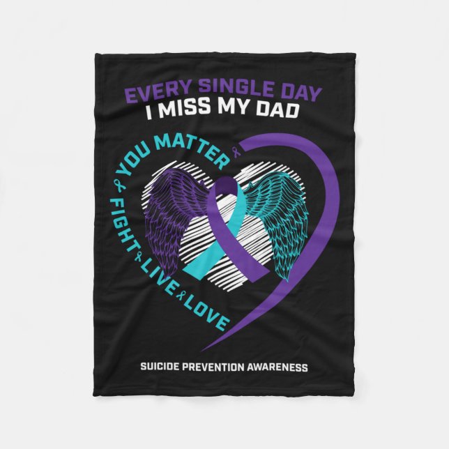 Remembrance In Memory Of Dad Suicide Prevention Fleece Blanket (Front)