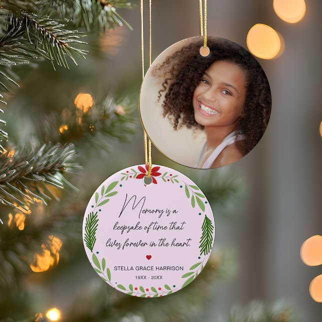Remembrance Memory Is A Keepsake Greenery Photo Ceramic Tree Decoration (Remembrance Memory Is A Keepsake Greenery Photo Ceramic Ornament)