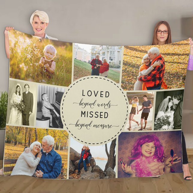 Remembrance Multi Photo Loved Beyond Words Natural Fleece Blanket (Creator Uploaded)