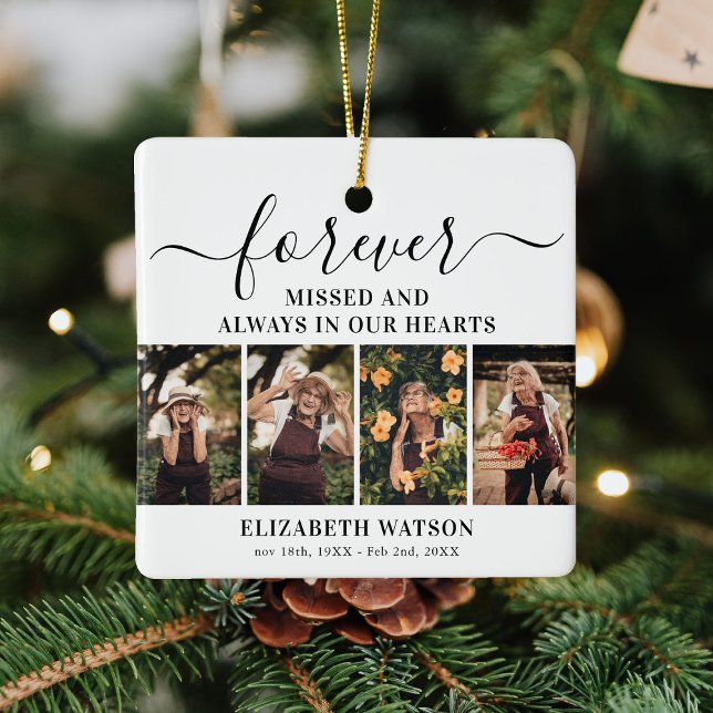 Remembrance Photo Collage | Forever in Our Hearts Ceramic Ornament (Creator Uploaded)